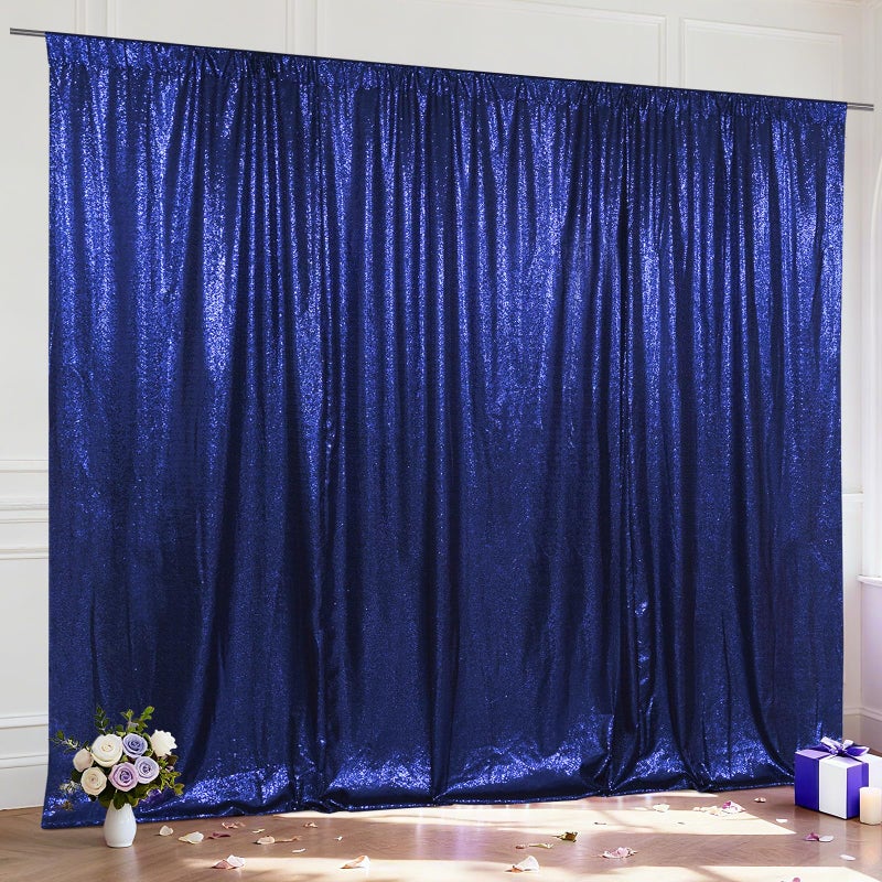 SquarePie Sequin Backdrop Less Transparent Photography Background Sparkly Curtain for Wedding Patry 10FT x 10FT Navy Blue - Image 1